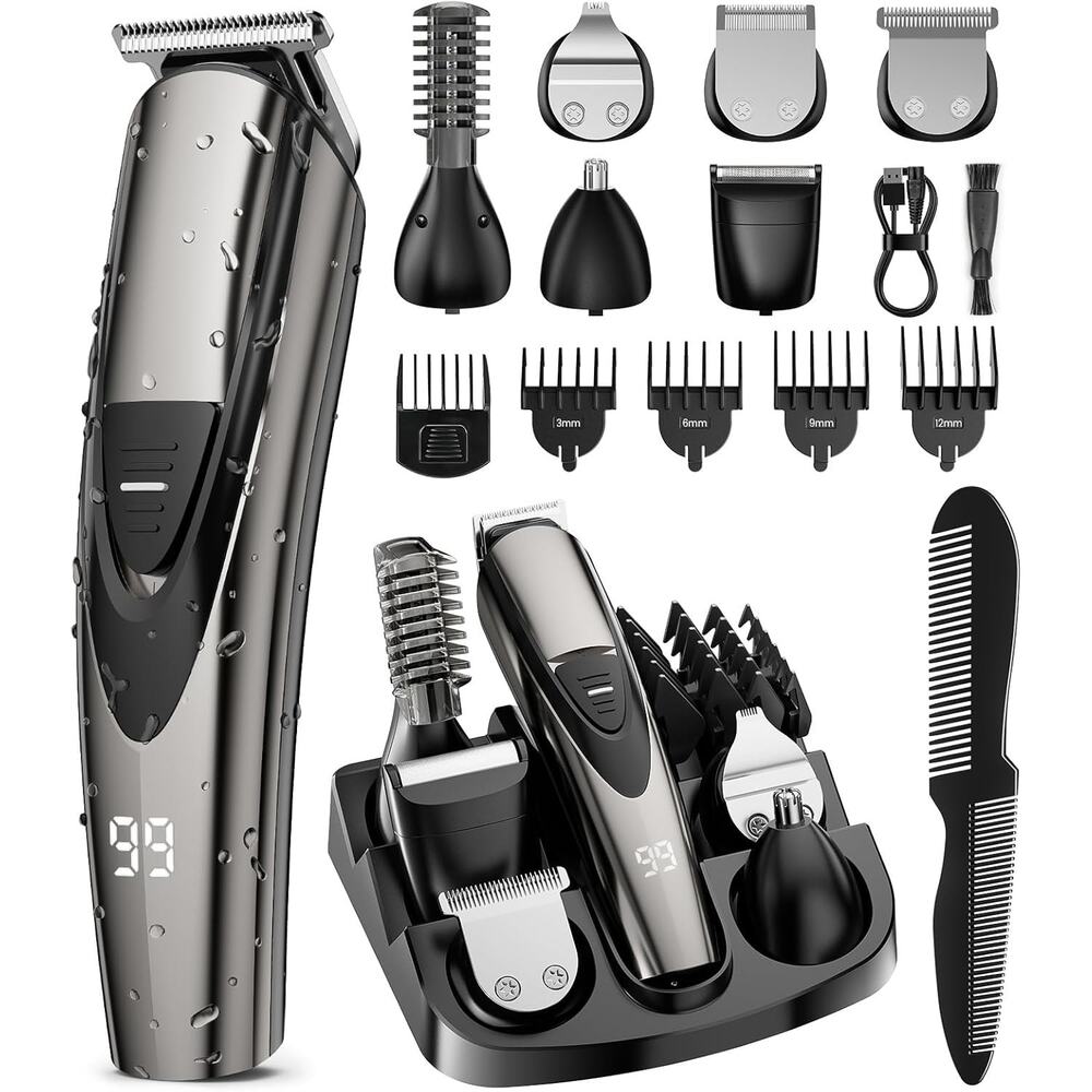 NEW Cordless Beard Trimmer – 12-in-1 Waterproof Grooming Kit, Turbo Power